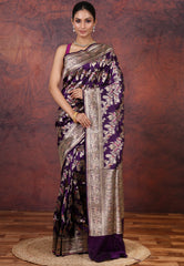Purple Pure Meena Katan Silk Saree with Blouse Piece - Adi Akshoy & Co.
