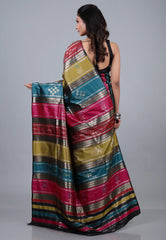Black Behrampur Ikkat Silk Saree With Blouse Piece - Adi Akshoy & Co.