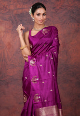 Magenta Pure Katan Silk Saree with Blouse Piece - Adi Akshoy & Co.