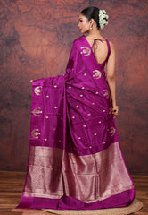 Magenta Pure Katan Silk Saree with Blouse Piece - Adi Akshoy & Co.