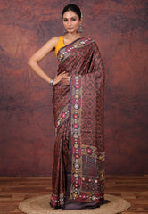 Maroon Pure Tussar Kantha Silk Saree With Blouse Piece - Adi Akshoy & Co.