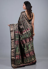 Black Brocade Pure Baluchari Silk Saree with Blouse Piece - Adi Akshoy & Co.
