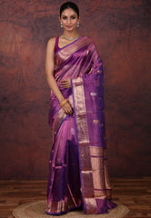 Cross Purple Tissue Katan Silk Saree with Blouse Piece - Adi Akshoy & Co.