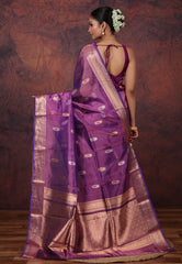 Cross Purple Tissue Katan Silk Saree with Blouse Piece - Adi Akshoy & Co.