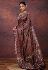 Maroon Pure Tussar Kantha Silk Saree With Blouse Piece - Adi Akshoy & Co.