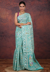 Sea Green Kora Silk Saree with Blouse Piece - Adi Akshoy & Co.