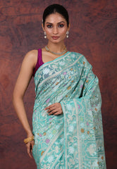 Sea Green Kora Silk Saree with Blouse Piece - Adi Akshoy & Co.
