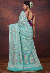 Sea Green Kora Silk Saree with Blouse Piece - Adi Akshoy & Co.