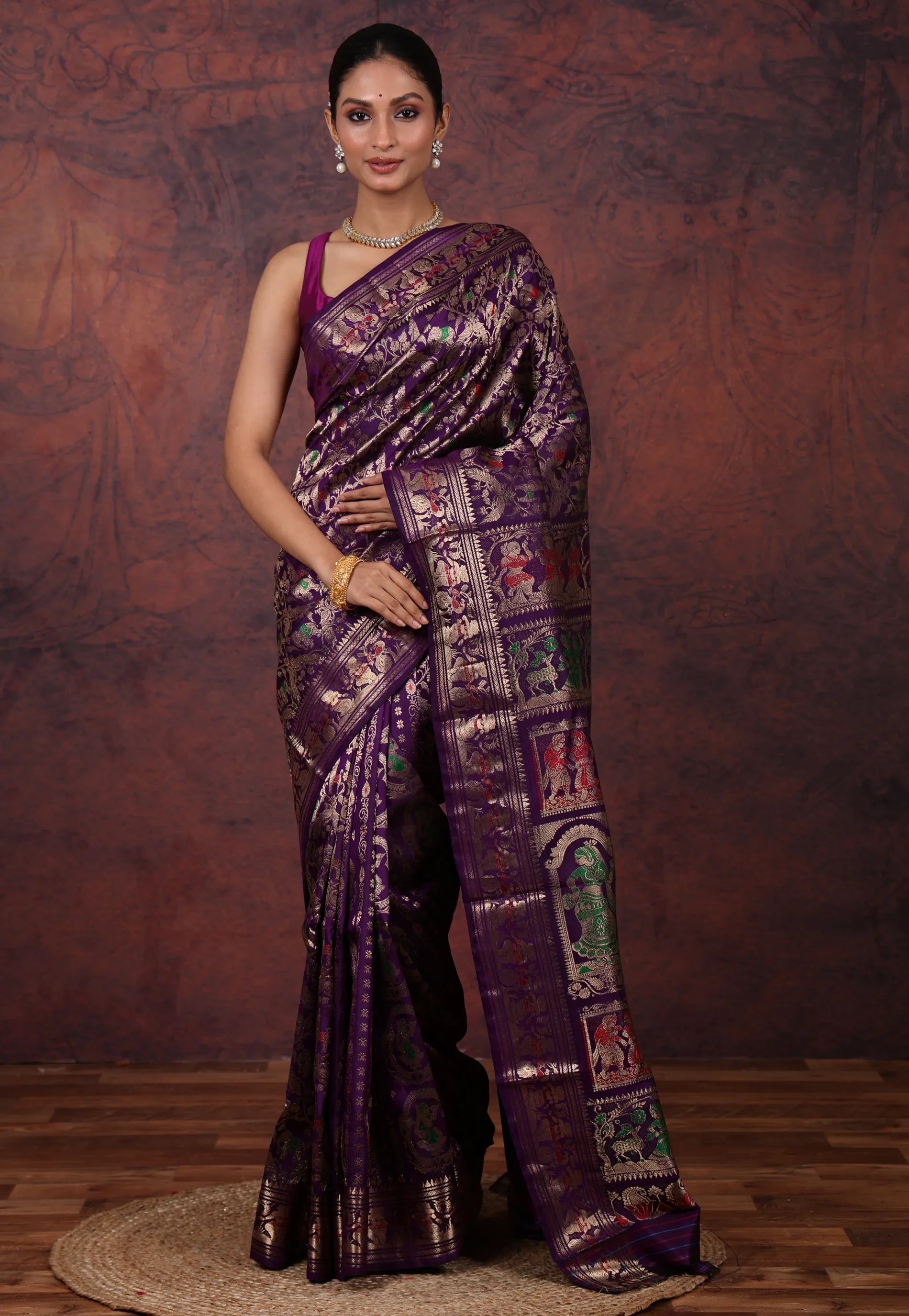 Purple Brocade Pure Baluchari Silk Saree with Blouse Piece - Adi Akshoy & Co.