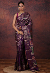 Purple Brocade Pure Baluchari Silk Saree with Blouse Piece - Adi Akshoy & Co.