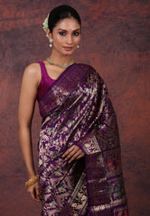 Purple Brocade Pure Baluchari Silk Saree with Blouse Piece - Adi Akshoy & Co.