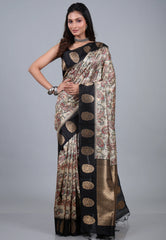 Tussar Colour Tussar Kalamkari Silk Saree with Blouse Piece - Adi Akshoy & Co.