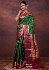 Cross Green Kanjivaram Silk Saree with Blouse Piece - Adi Akshoy & Co.