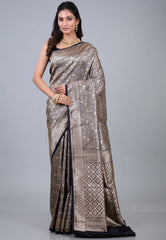 Deep Navy Blue Shikargah Katan Silk Saree With Blouse Piece - Adi Akshoy & Co.
