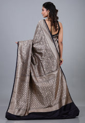 Deep Navy Blue Shikargah Katan Silk Saree With Blouse Piece - Adi Akshoy & Co.