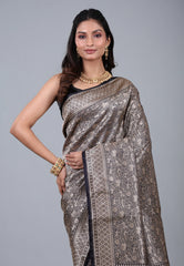 Deep Navy Blue Shikargah Katan Silk Saree With Blouse Piece - Adi Akshoy & Co.
