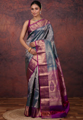 Blue Pure Kanjivaram Silk Saree with Blouse Piece - Adi Akshoy & Co.
