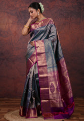 Blue Pure Kanjivaram Silk Saree with Blouse Piece - Adi Akshoy & Co.