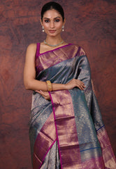 Blue Pure Kanjivaram Silk Saree with Blouse Piece - Adi Akshoy & Co.