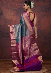 Blue Pure Kanjivaram Silk Saree with Blouse Piece - Adi Akshoy & Co.
