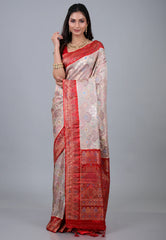 Beige Rangkat Katan Silk Saree With Blouse Piece - Adi Akshoy & Co.