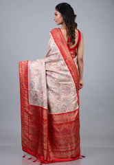 Beige Rangkat Katan Silk Saree With Blouse Piece - Adi Akshoy & Co.