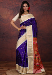 Royal Blue Pure Paithani Silk Saree With Blouse Piece - Adi Akshoy & Co.