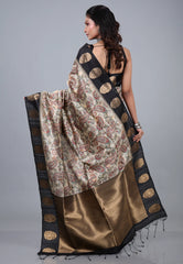 Tussar Colour Tussar Kalamkari Silk Saree with Blouse Piece - Adi Akshoy & Co.