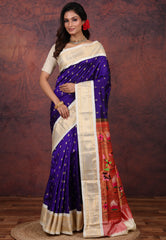 Royal Blue Pure Paithani Silk Saree With Blouse Piece - Adi Akshoy & Co.