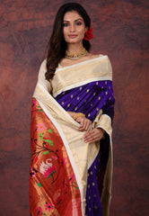 Royal Blue Pure Paithani Silk Saree With Blouse Piece - Adi Akshoy & Co.