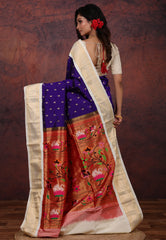 Royal Blue Pure Paithani Silk Saree With Blouse Piece - Adi Akshoy & Co.