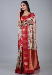 Tussar Colour Tussar Kalamkari Silk Saree with Blouse Piece - Adi Akshoy & Co.