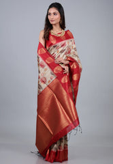Tussar Colour Tussar Kalamkari Silk Saree with Blouse Piece - Adi Akshoy & Co.