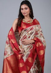 Tussar Colour Tussar Kalamkari Silk Saree with Blouse Piece - Adi Akshoy & Co.