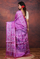 Purple Pure Tussar Dhakai Jamdani Saree with Blouse Piece - Adi Akshoy & Co.