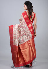 Tussar Colour Tussar Kalamkari Silk Saree with Blouse Piece - Adi Akshoy & Co.
