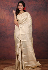 Beige Pure Kanjivaram Silk Saree with Blouse Piece - Adi Akshoy & Co.