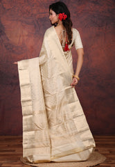Beige Pure Kanjivaram Silk Saree with Blouse Piece - Adi Akshoy & Co.