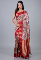 Tussar Colour Tussar Kalamkari Silk Saree with Blouse Piece - Adi Akshoy & Co.