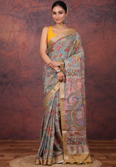 Grey Kalamkari Silk Saree with Blouse Piece - Adi Akshoy & Co.
