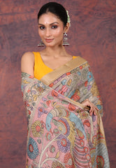 Grey Kalamkari Silk Saree with Blouse Piece - Adi Akshoy & Co.