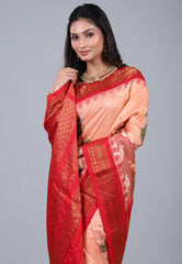 Peach Colour Pure Kalamkari Silk Saree with Blouse Piece - Adi Akshoy & Co.