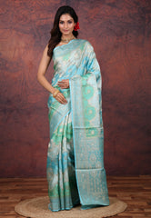 Sea Green Rangkat Mashru Silk Saree with Blouse Piece - Adi Akshoy & Co.