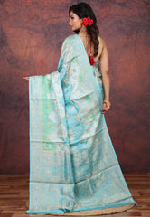 Sea Green Rangkat Mashru Silk Saree with Blouse Piece - Adi Akshoy & Co.