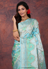 Sea Green Rangkat Mashru Silk Saree with Blouse Piece - Adi Akshoy & Co.