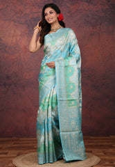 Sea Green Rangkat Mashru Silk Saree with Blouse Piece - Adi Akshoy & Co.