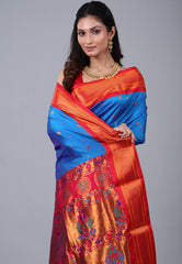Royal Blue Paithani Silk Saree With Blouse Piece - Adi Akshoy & Co.