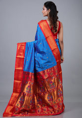 Royal Blue Paithani Silk Saree With Blouse Piece - Adi Akshoy & Co.