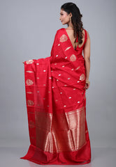 Red Pure Katan Silk Saree with Blouse Piece - Adi Akshoy & Co.