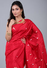 Red Pure Katan Silk Saree with Blouse Piece - Adi Akshoy & Co.